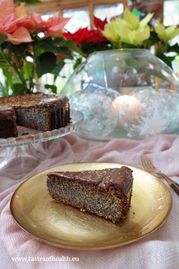 a slice of a poppyseed cake